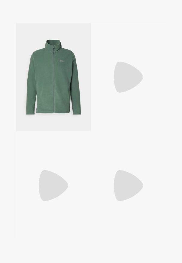 Jack Wolfskin TAUNUS  - Fliisjakk - hedge green; Hall tootega hall T-särk lühikeste varrukatega, pehmest tekstuuriga kangast, millel on vasakul rinnal väike sinine Patagonia logo. Täiendavaid mustreid pole.; Tumed hallid püksid, mis on valmistatud vastupidavast kangast, varustatud lukuga tasku, sirge lõikega ja vööaasadega, et sobivust kohandada.; Kohandatud veekindlad pruunid spordijalatsid tekstuuriga pealisega, perforatsioonidega detailid, must kandetoetav osa ja hall kummine sisetald. Paelad on metallist otstega.