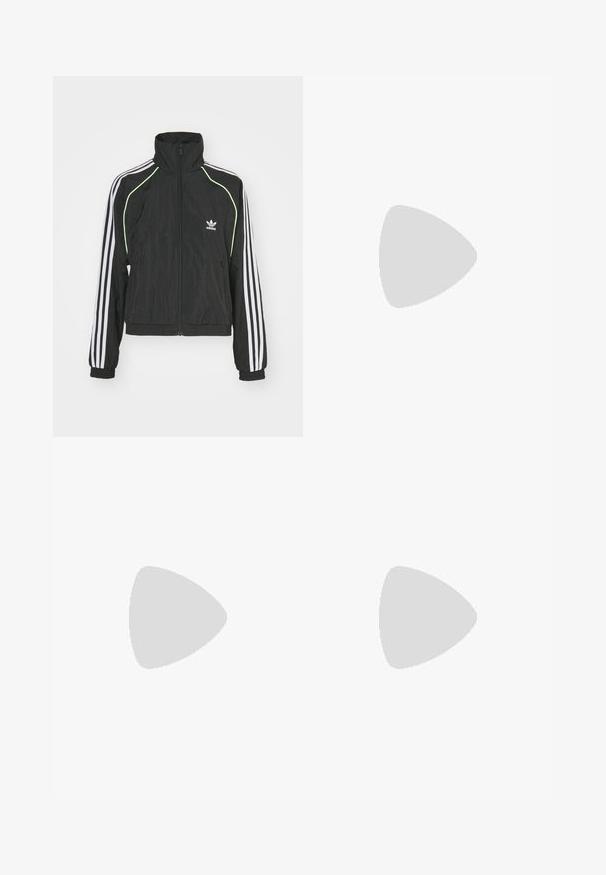 adidas Originals TRACK TOP - Training jacket - black; White ribbed tank top with a round neckline and sleeveless design, featuring a straight hem and a smooth, stretchy texture.; Carhartt WIP PIERCE PANT STRAIGHT - Relaxed fit jeans - black stone washed; adidas Originals GAZELLE BOLD - Trainers - true pink/green/cloud white