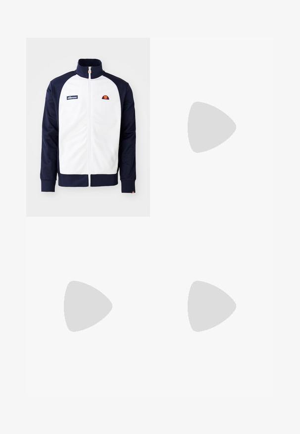 Baltos ir tamsiai mėlynos spalvos užtrauktukinė striukė iš lygaus audinio. Turėtų aukštą apykaklę, sportinį dizainą ir logotipą ant krūtinės su spalvų blokais rankovėse.; Balta medvilninė marškinėliai su trumpomis rankovėmis, kuriose kairėje krūtinės pusėje yra tamsiai mėlyna siuvinėta emblema ir ryški spalvų akcentas virš emblemos.; Juodos sportinės kelnės, pagamintos iš minkštos medžiagos, turi siaurėjančius kojų šonus, elastinę juostą, šonines kišenes su užtrauktukais ir mažą logotipo akcentą.; Juoda ir žalia sportinė avalynė su raštuotu tinklu viršuje, balta Swoosh logotipas, paminkštinta apykaklė ir matoma oro pagalvė pado viduje.