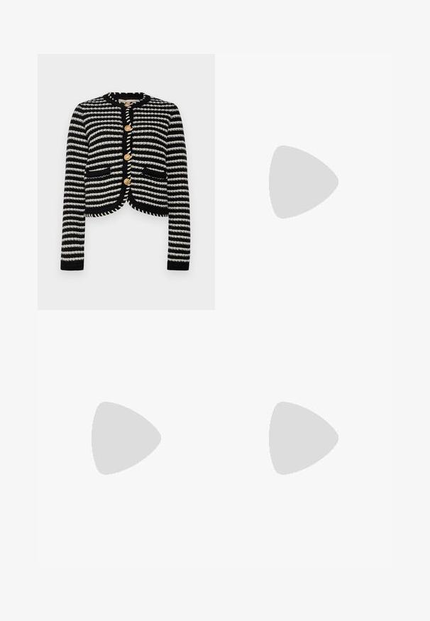 Vanessa Bruno DAYA - Bomberjacks - noir/ecru; Zwarte langemouwen crewneck t-shirt van textuurstof, met een rechte zoom en gestikte accenten op de kraag en schouders.; Gehaakte witte midi rok met een textuurpatroon met verticale lijnen en uitsparingen nabij de zoom. Elastische tailleband. Zacht materiaal.; Zwarte leren ballerina met een ronde neus, gladde textuur, minimale stikdetails en een flexibele zoolontwerp.