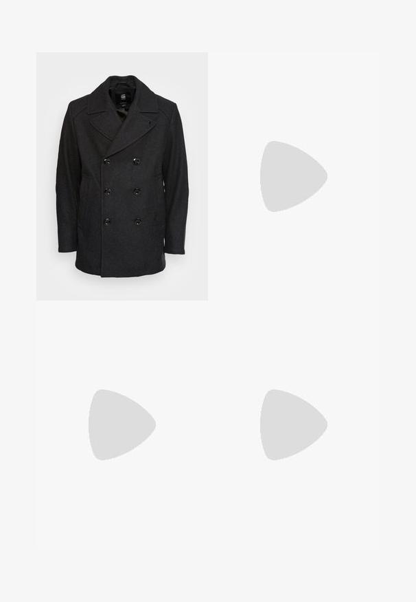 G-STAR PEACOAT - Casaco clássico - shadow; T-shirt de manga longa e gola redonda em algodão verde escuro. Apresenta um pequeno logótipo preto no peito e punhos canelados. Textura suave.; Calças cargo verde escuras feitas de algodão com um design ajustado, incluindo bolsos laterais e um patch vermelho da Levi’s na parte da frente.; Sapatilhas de camurça negras com perfil baixo, sola de borracha, painéis laterais texturizados e logotipo Swoosh da Nike em tom semelhante. Com atacadores na parte da frente e collar almofadado.