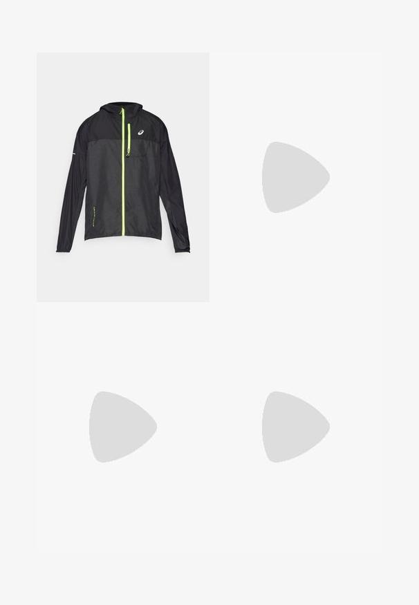 ASICS FUJITRAIL PACKABLE JACKET - Neperpučiamoji striukė - performance black; Juodas trumpomis rankovėmis t-shirt, pagamintas iš medvilnės; turi subtilų iškilų logotipą ant krūtinės ir klasikinį apvalų iškirpimą.; Juodi sportiniai kelnes su elastingu juosmeniu, šoninėmis kišenėmis ir kontrastingos tekstūros panelėmis ant kojų. Asics logotipas ant klubo.; ASICS SOLUTION SPEED FF 3 CLAY - Teniso bateliai molio dangos kortams - black/prism blue