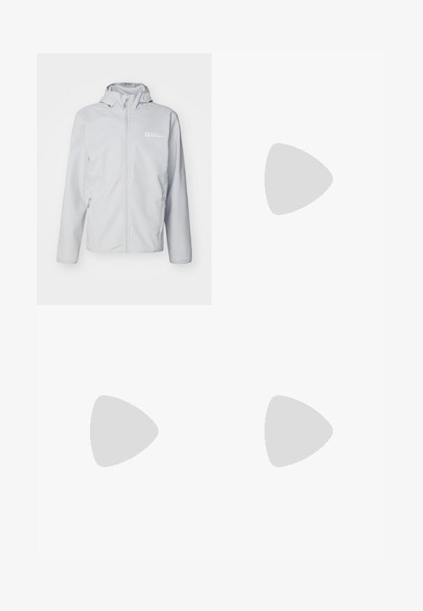 Jack Wolfskin BORNBERG HOODY - Softshell-jope - cool grey; Must mustaöödiga must T-särk, mis on valmistatud kerge riidekanga. Esiküljel on vasakul rinnal väike valge logo ning õlgadel on peened aktsendid.; Mustavad sportlikud püksid, mis on valmistatud kergest kangast, joonlauaga taljest, küljetaskudega ja kitsenevate varrukatega pahkluude juures.; Must Black trail running shoe, mille tekstuuriga ülemine osa, elastsed paelad ja Contagrip väliskülg. Omab tihedat istumist ja kaitsvat varbakatet.