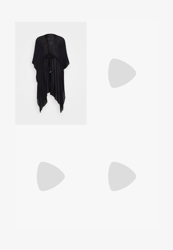 Anna Field Cape - black; Débardeur noir à côtes avec une bordure en dentelle festonnée à l'ourlet. Présente des bretelles fines et une coupe ajustée. Fabriqué en tissu extensible.; Jupe crayon noire froncée avec détail à nouer et fente latérale. Fabriquée à partir d'un tissu extensible, elle présente une texture lisse et une coupe ajustée.; Chaussure à talon noir avec un bout pointu, surface texturée et un intérieur rose vif. Dotée d'un talon épais avec un accent en argent.