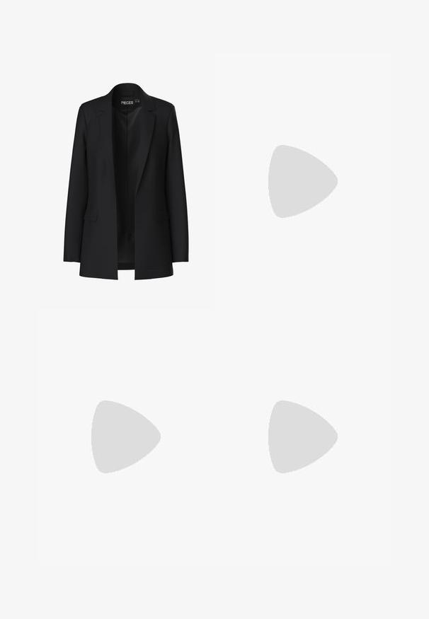 Blazer nero con un design su misura, colletto a revers, due tasche frontali e apertura frontale. Realizzato in tessuto liscio con una forma strutturata.; Abito midi nero con sottili spalline regolabili, caratterizzato da un design drappeggiato e una texture liscia. Nessun motivo o decorazione visibile.; Sandali con tacco in stampa leopardata, con punta quadrata, multiple cinghie e un tacco di altezza media. Realizzati in morbido materiale tessile.; Occhiali da sole a forma di gatto con montatura in plastica nera opaca, lenti scure e un'accensione con logo dorato sulla stanghetta. Design angolare e superficie liscia.; Borsa a tracolla in pelle marrone con motivo logo, tracolla in catena dorata, chiusura con zip e dettagli in metallo dorato. Forma compatta e rettangolare.