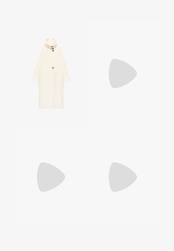 Cappotto lungo e oversize di colore crema, con colletto alto, chiusura frontale con bottoni e maniche corte. Realizzato in tessuto morbido e testurizzato. Design semplice.; Maglione bianco a maniche lunghe con collo a giro, con polsini e orlo a coste, caratterizzato da una texture morbida e leggermente pelosa.; Pantaloni neri a zampa d'elefante in morbida ecopelle, dotati di tasche frontali, chiusura con zip e bottone argentato. Dettagli di cucitura accentuati.; Tacco slingback con punta affusolata in stampa zebras nera e crema, con un tacco alto sottile e design aperto sul retro con interno nero.; Occhiali da sole tartarugati con montatura quadrata, lenti trasparenti e tempie sottili con un delicato dettaglio del logo. Finitura opaca e lucida.; Anna Field LEATHER - Guanti - black