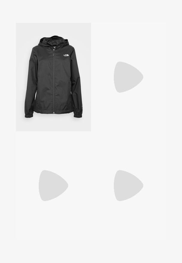 The North Face QUEST  - Regenjacke / wasserabweisende Jacke - black/foil grey; The North Face EASY RELAXED CROPPED TEE - T-Shirt print - black; Schwarze Sportshorts aus leichtem Material verfügen über einen elastischen Bund, reflektierende Details und das Logo "The North Face" an der linken Seite.; The North Face OFFTRAIL GORE TEX - Hikingschuh - black/white