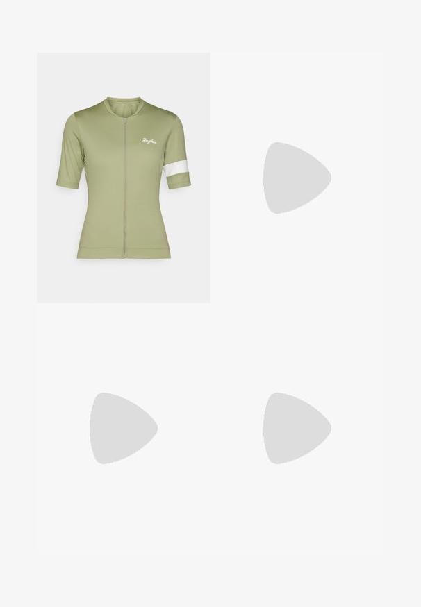 Rapha WOMENS CORE - Cyklistický dres - olive green/white; Černé sportovní tričko vyrobené z hladkého materiálu, s uzlovým designem vpředu a malým bílým logem Nike na hrudi.; Černé legíny vyrobené z hladké, elastické tkaniny. Vysoký pas bez viditelných vzorů nebo akcentů. Těsně přiléhají od pasu k kotníkům.; Černá běžecká obuv Nike s prodyšným síťovaným svrškem, bílým logem swoosh, texturovanými detaily a krémovou mezipodešví ZoomX.