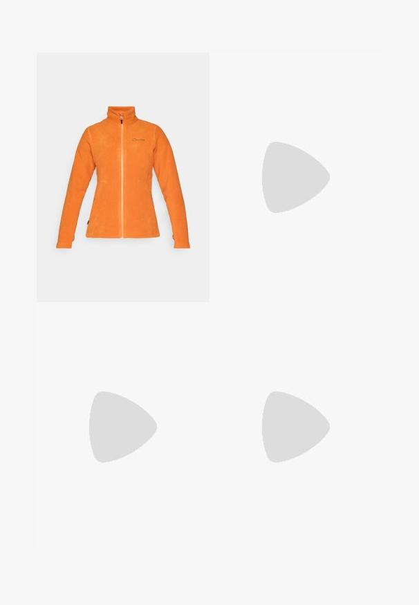 Oranger Fleecejacke mit hohem Kragen und Frontreißverschluss, ausgestattet mit zwei seitlichen Taschen und einem dezenten Logo auf der Brust. Weiche Textur.; Kurzärmliges weißes Sportshirt mit Rundhalsausschnitt, das ein Logo auf der Brust und eine glatte, leichte Stofftextur aufweist.; Mammut RUNBOLD ZIP OFF PANTS WOMEN - Outdoor-Hose - black; Schwarze Wanderschuhe mit einem strukturierten Obermaterial aus Stoff, Schnürsystem und robuster Gummisohle. Akzentuiert mit reflektierenden Details und Logos.