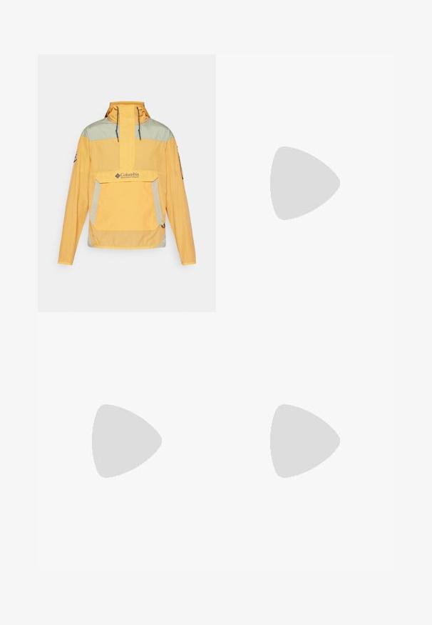 Żółto-zielona kurtka typu half-zip z kieszenią z przodu, kapturem ze sznurkiem i logotypem na piersi. Lekki, teksturowany materiał z częściowymi odblaskowymi detalami.; Czarny t-shirt z krótkim rękawem, wykonany z lekkiego materiału. Posiada małe białe logo na lewej piersi oraz subtelne akcenty na ramionach.; The North Face HORIZON czarny; Szare i czarne buty do biegania po szlakach z teksturowaną cholewką, widocznym systemem sznurowania i solidną podeszwą. Posiadają pomarańczowe akcenty i logotypy.