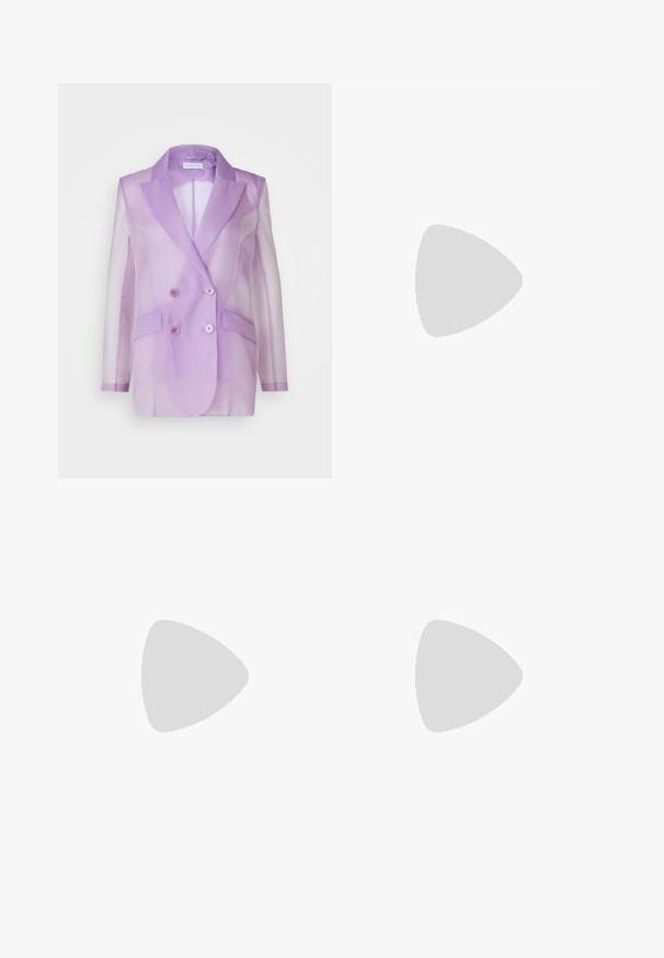 Patrizia Pepe GIACCA JACKET - Short coat - iris lilac; White cotton t-shirt features a round neck, short sleeves, and a small black "Calvin Klein" logo on the chest. Simple design, no patterns.; Wide-leg trousers in a light beige fabric, featuring pleats, a high waist, and a smooth texture with no visible embellishments.; Black heeled sandals with a slender strap design, square toe, and a mid-height block heel. Made from smooth leather with a matte finish.