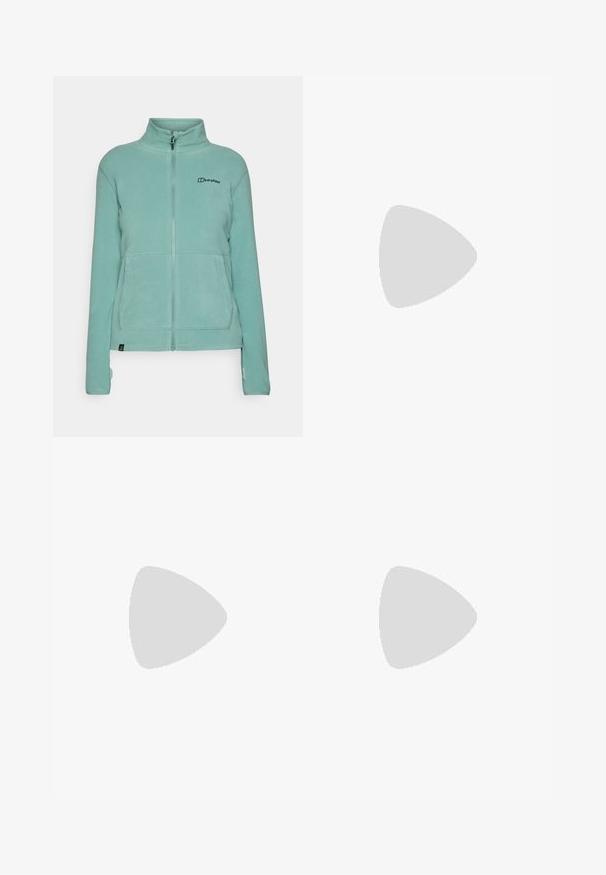 Fleecasta jakna v svetli teal barvi z visokim ovratnikom, polnim zadrgo, dvema sprednjima žepoma in logotipom na levi strani prsnega koša. Mehka tekstura.; Črna kratkosleevena majica iz lahkotnega materiala. Ima majhen bel logo na levem prsnem delu in diskretne poudarke na ramenskem predelu.; The North Face EXPLORATION TAPERED CONVERTIBLE - Hlače za na prostem - new taupe green; Sive teka za trail tek, z teksturirano zgornjimi deli, trpežnim gumijastim podplatom in ojačanim kapico za prste. Ima vezi in logotip blagovne znamke na strani.