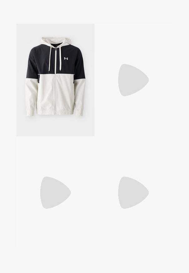 Φορμάκι με κουκούλα σε ναυτικό μπλε και κρεμ, κατασκευασμένο από ελαφρύ υλικό. Διαθέτει ελαστικούς καρπούς, μπροστ�ινό φερμουάρ και λογότυπο στο στήθος.; Μαύρη αθλητική μπλούζα Nike από ελαφρύ, αναπνέον υλικό, με κοντά μανίκια και μικρό λευκό λογότυπο στο στήθος.; Μαύρο αθλητικό παντελόνι με ελαστική μέση, στενές γραμμές στα πόδια και ένα μικρό λευκό λογότυπο Nike στο αριστερό μηρό. Λείο ύφασμα, χωρίς σχέδια.; Μαύρο και γκρι αθλητικό παπούτσι με επάνω μέρος από διχτυωτό υλικό, ανακλαστικές λεπτομέρειες και λευκή μεσαία σόλα. Διαθέτει υφή από καουτσούκ στην εξωτερική σόλα και κορδόνια.