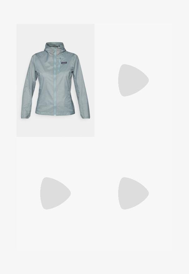 Patagonia HOUDINI - Vindjacka - thermal blue; Grå kortärmad t-shirt i mjukt, fuktavledande tyg. Har en rund halsringning och en liten vit logotyp på övre vänstra sidan.; Vita skidbyxor gjorda av mjukt, flexibelt material. Har en figurnära midja, breda utsvängda ben och svart kant vid mudden. Varumärkeslogotyp synlig.; Columbia REDMOND - Hikingskor - black/citron haze