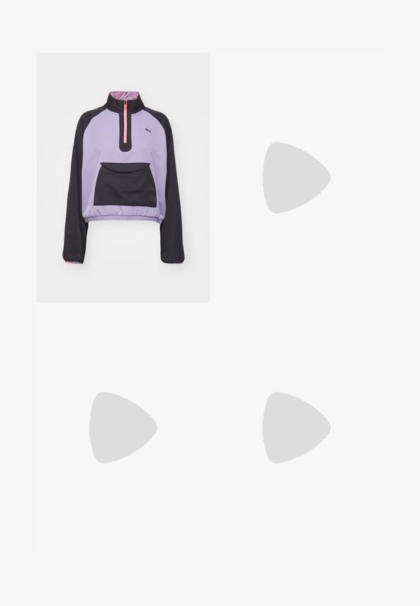 Puma HYPERNATURAL  1/2 ZIP - Blouson - pale plum; T-shirt noir à manches courtes en tissu doux, avec un petit logo gris New Balance sur le côté gauche de la poitrine, design classique à col rond.; Pantalons de jogging noirs en matériau léger avec une taille élastique et un cordon de serrage ajustable. Présente un petit logo sur le côté.; Chaussure de course noire avec une tige texturée, un design épuré et des accents réfléchissants. Dotée d'une semelle douce et rembourrée pour le confort.