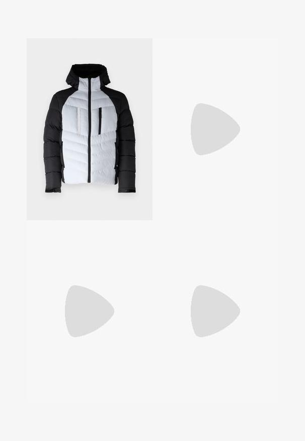 Brave Soul COLTER - Chaqueta de invierno - black/ white; Camiseta negra de algodón con mangas cortas. Presenta un logo verde "ROOTS" en el frente, escote redondo y corte estándar.; Pantalones cargo negros con corte recto, que cuentan con bolsillos laterales, cierre de botón y cordones elásticos en los tobillos. Fabricados en tejido resistente.; Zapatillas de cuero con un esquema de colores negro y crema, que cuentan con acentos perforados, un collar acolchado y una suela texturizada.