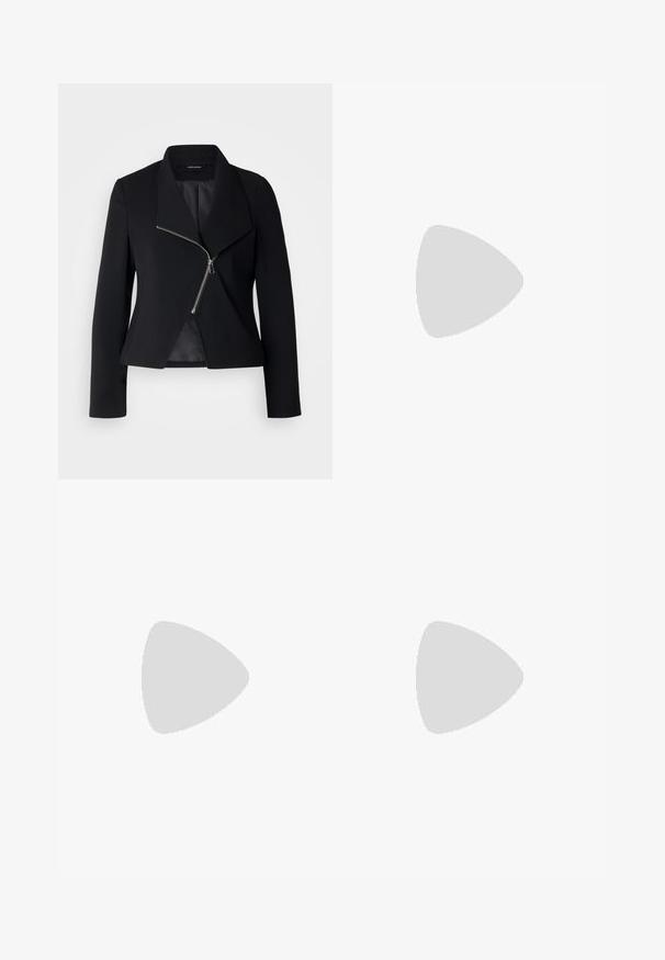 Vero Moda VMJANNI TAILORED JACKET - Vasaras jaka - black; Trīs kreklveida t-krekli melnā, olīvzaļā un baltā krāsā. Īsas piedurknes, ribota apkakle un pieguļoša dizains.; Izplestie pelēkie džinsi ar pieguļošu jostasvietu, piecu kabatu dizainu un nelielu izbalēšanu. Iespējota pogu aizdare un izšūta apmale.; Baltās zemas Puma kedas ar šņorēšanu priekšpusē, diskrēta zīmola simbolika uz sāniem un zoles, kā arī gluda sintētiska virsma ikdienas valkāšanai.