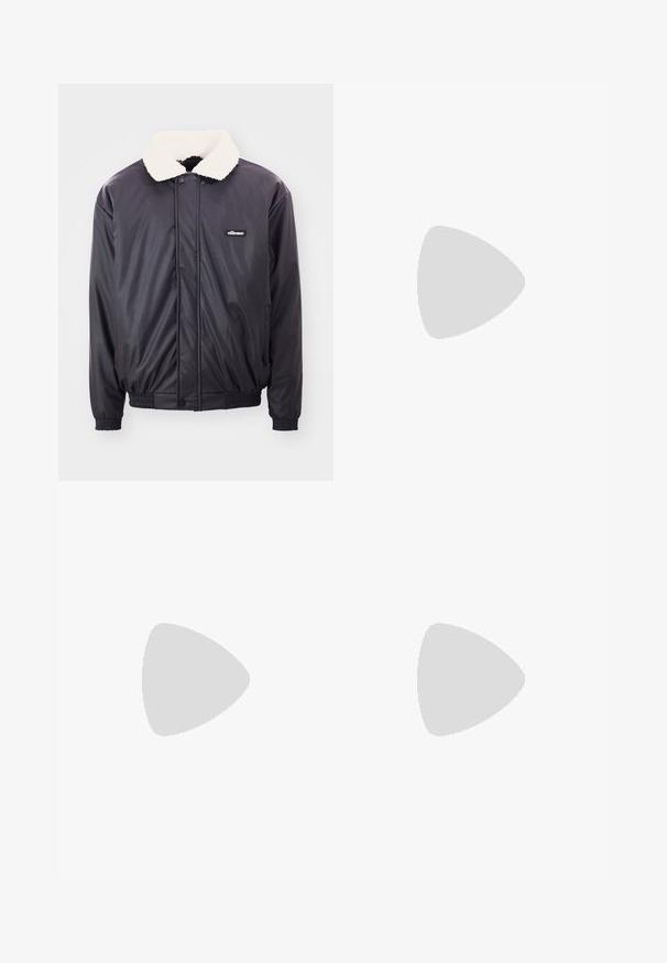 Chaqueta bomber negra con un cuello blanco esponjoso, puños elásticos y cintura ajustable. Presenta un pequeño logo negro en el pecho. Textil suave y brillante.; Camiseta negra de manga corta con detalles de tres rayas blancas en los hombros y un pequeño logo blanco en el pecho. Textura de tela suave.; Pantalones de cuadros negros con cintura elástica, dos bolsillos frontales y un ajuste holgado con diseño de pierna recta. Fabricados en material ligero.; Zapatillas de ante negro con acentos amarillos, que presentan tres franjas y una suela de goma marrón. Incluyen una lengüeta acolchada para mayor comodidad.