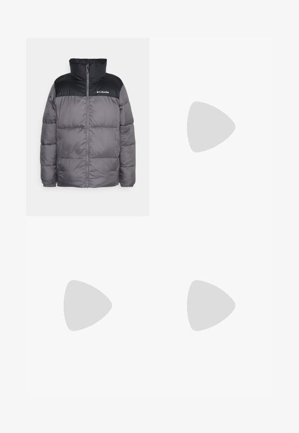 Giacca a vento grigia con un pannello superiore nero. Presenta un colletto alto, chiusura con zip e un design cucito orizzontale. Logo Columbia sul petto.; T-shirt nero a maniche corte realizzata in tessuto leggero. Presenta un piccolo logo bianco sul lato sinistro del petto e delicati dettagli sulle spalle.; The North Face HORIZON PANT - Pantaloni outdoor - black; Scarpa da trail running grigia e nera con tomaia testurizzata, sistema di allacciatura visibile e suola robusta. Presenta dettagli arancioni e marchio.