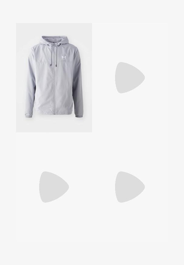 Under Armour RIVAL WOVEN - Windbreaker - mod gray/white; Under Armour TECH 2.0 - Sports T-shirt - white/overcast gray; Under Armour VANISH WOVEN - 2-in-1 shorts - castlerock/black; Under Armour PHANTOM 4 - Walking trainers - white/halo gray