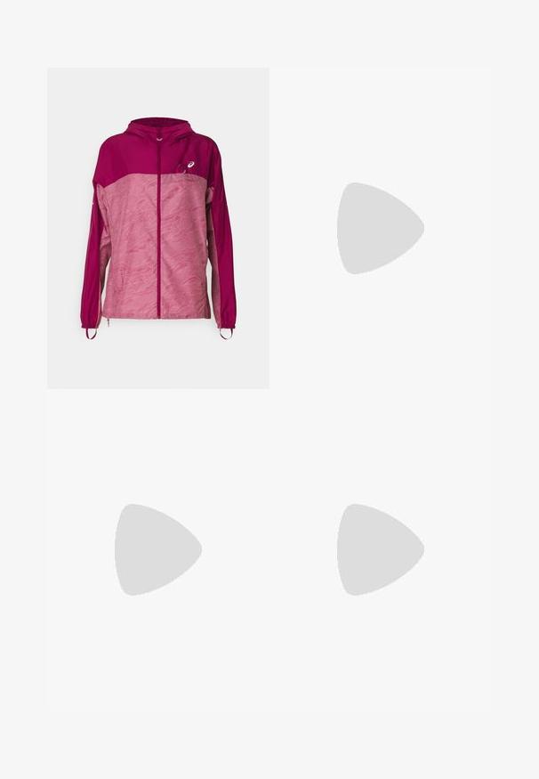 ASICS FUJITRAIL PACKABLE - Giacca a vento - soft berry/blackberry; Canottiera sportiva nera con scollatura tonda e design aperto sulla schiena. Presenta un logo Adidas bianco sulla parte sinistra del petto. Tessuto morbido e leggero.; Pantaloni sportivi neri realizzati in tessuto elasticizzato, con vita alta, forma aderente e logo Adidas bianco sul lato sinistro.; Scarpa da atletica nera con strisce bianche, tomaia in rete, suola ammortizzata e design elegante. Accenti grigi sul tallone e sulla linguetta.