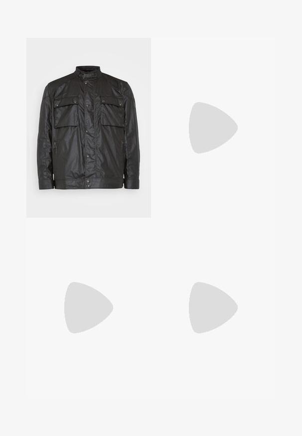 Belstaff RACEMASTER JACKET - Lehká bunda - burnt oak; Světle béžová mikina vyrobená z jemné látky s kulatým výstřihem, dlouhými rukávy a pružnými manžetami a spodním lemem. Minimalistický design, bez viditelných vzorů.; Svetlé béžové volné kalhoty s třemi kapsami, poutky na opasek a rovnými nohavicemi. Vyrobeno z měkké směsi bavlny.; Světlé béžové mokasíny s špičatou špičkou, hladkým materiálem, páskem přes nárt a nízkou hnědou podrážkou. Jednoduchý design s minimálními akcenty.