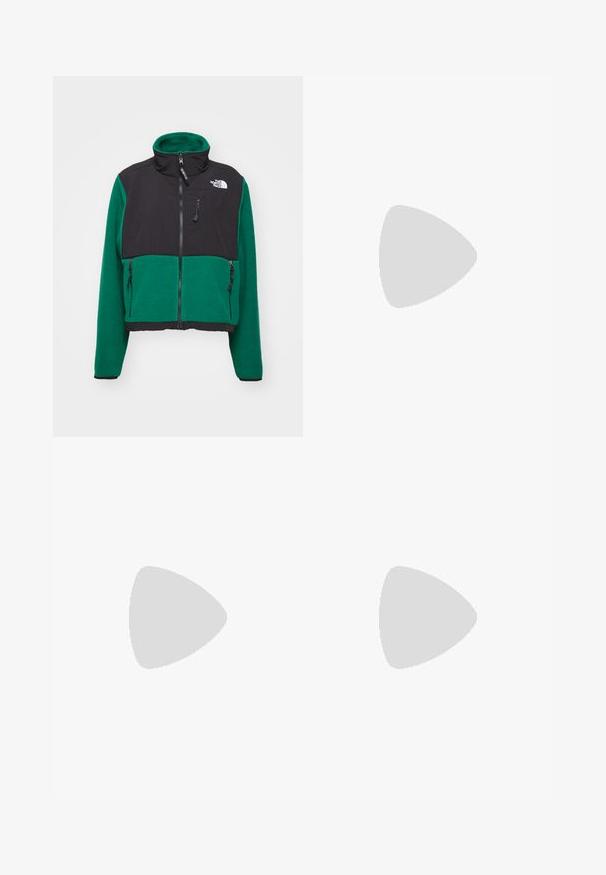 The North Face W RETRO DENALI JACKET - Jakna od flisa - evergreen/black; Crni dugih rukava majica od pamuka s okruglim izrezom. Ima mali bijeli logo na lijevoj strani prsnog područja. Jednostavan dizajn i kroj.; Crne najlon hlače s munjevim zatvaranjem, odvojive cargo hlače s podesivim manžetama, brojnim džepovima i logom na desnoj nozi. Glatka, lagana tekstura.; Bež i kremasti sportski tenisice s teksturiranim mrežastim gornjim dijelom, potpornih preklopa i gumeni potplat s uzorcima za prianjanje.