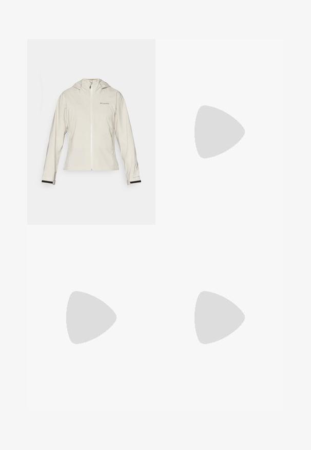 Helle beige wasserdichte Jacke mit Kapuze, ausgestattet mit einem Frontreißverschluss, elastischen Bündchen mit schwarzen Akzenten und einem Logo auf der oberen linken Seite.; Dunkelgraues Langarmshirt mit einem Grafikdesign von roten Bäumen und Bergen; das "COLUMBIA"-Logo in fett weißer Schrift. Weicher Stoff, klassischer Rundhalsausschnitt.; Schwarze Sporthose im Slim-Fit, mit elastischem Bund und einer seitlichen Gesäßtasche mit Reißverschluss. Glattes, dehnbares Material mit minimalen Nähten.; Columbia REDMOND - Hikingschuh - black/citron haze