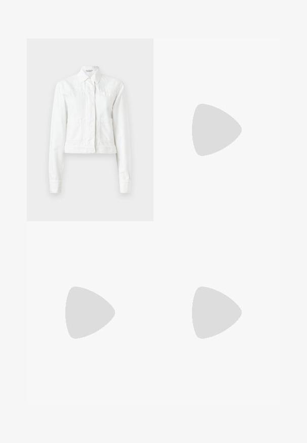 Sportmax LIGURIA - Chaqueta vaquera - white; Abercrombie & Fitch BARE SEAMLESS BODYSUIT - Top - brilliant white; Gestuz IZZA - Shorts - bright white; Even&Odd by Zalando Tacones - white