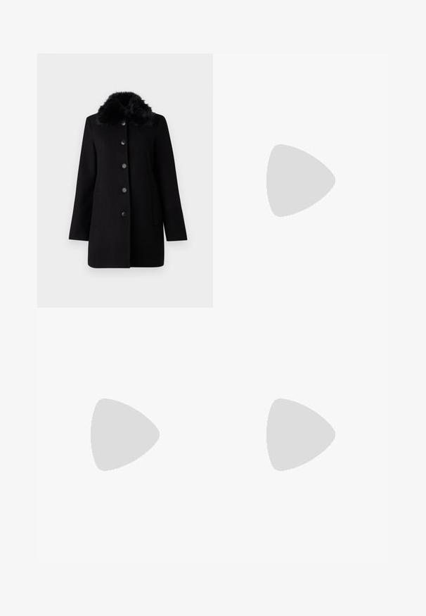 Vero Moda VMAUTUMN COZY JACKET - Klasikinis paltas - black; Juodas trumpas rankovės marškinėlis su apvaliu iškirpimu, pagamintas iš minkštos medvilnės medžiagos. Paprastas dizainas, be matomų logotipų ar raštų.; Juodi plisuoti kelnės su elastine juosta. Turėkite plačias kojas ir glotnų, tekstūrinį audinį su vertikaliais dryžiais.; Blizgus burgundių spalvos kulknapis su tankiu juodu kulnu, pasižymintis lygiu paviršiumi ir paprastu dizainu. Nėra matomų užsegimų ar raštų.