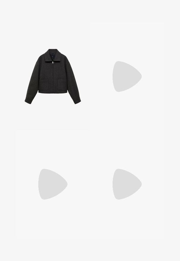 Mango Tunn jacka - grey; Vit skjort med spetsig krage, långa ärmar och en liten blå logotyp på vänster bröst. Tillverkad av bomullstyg.; Leopardmönstrad kjol med utsvängd design, i nyanser av tan, svart och kräm. Tillverkad av mjuk, lätt tyg med resårmidja.; Vit lädersneaker med svarta ränder och grå detaljer, med rundad tå och sula av gummigummi. Kardborreband och snörning.; Kattögon-solglasögon med en matt svart plastbåge, mörka linser och en guldlogotyp som accent på skalmen. Vinklad design och jämn yta.