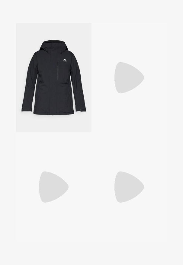 Black waterproof jacket with a hood, zippered front pocket, and elastic cuffs. Features a subtle white logo on the upper left side.; Long-sleeve dark gray shirt with a graphic of red trees and mountains; "COLUMBIA" logo in bold white text. Soft fabric, standard crew neck.; Men's outdoor pants, dark gray, made from flexible material, featuring a belt, zippered pockets, and reinforced stitching.; Lightweight Columbia athletic shoe in white mesh with a textured gray sole and rubber traction. Features a padded collar and lace-up design.