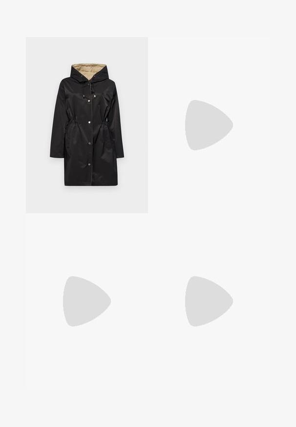 Lauren Ralph Lauren REVERSIBLE HOODED ANORAK - Parka - black/birch tan; Balts kokvilnas T-krekls ar īsām piedurknēm, apaļu kaklu, pieguļošu dizainu un gludu tekstūru. Logo birka pie kakla.; Polo Ralph Lauren HEMP WIDE LEG PANT - Auduma bikses - nevis; Baltās ādas apavi ar plakaniem auklām, noapaļotu purngali un smalkiem šuvju elementiem. Iezīmēts ar teksturētu zoli un iespiestu zīmola logo uz papēža.