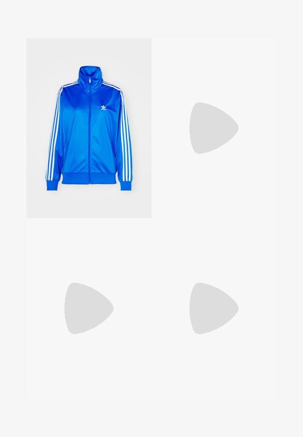 adidas Originals FIREBIRD  - Spordijakk - blue bird; Valge soonikuline pikkade varrukatega pluus ümmarguse kaelusega. Valmistatud venivast kangast, mis kehale siledalt ümber läheb. Omab peeneid horisontaalseid jooni.; Heledad rohelised cargo püksid, valmistatud puuvillakangast. Omavad kõrget talje, volditud pahkluup, ja kahte külgpoket lisafunktsionaalsuse jaoks.; Heledad hallhall kreemikas nähtav dress särk valgete nahka elementidega, kolm valget triipu ja pruun kummikreen, millel on mugavuse tagamiseks pehmendusega kaelus.; Hõbedased rõngaskõrvarõngad, millel on sile, läikiv viimistlus. Ümmargune kuju ja turvaline klõpsulatus. Kerge disain, sobib igapäevaseks kandmiseks.