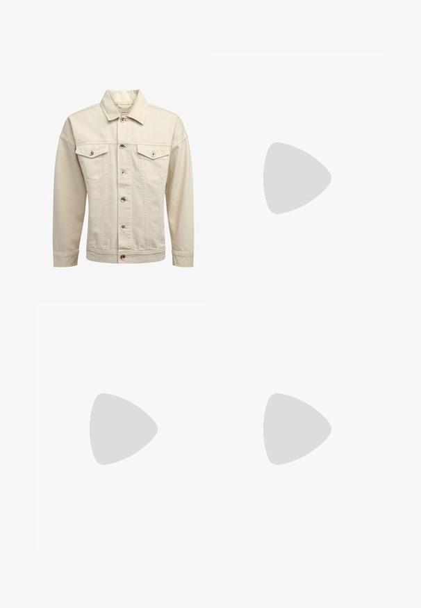 Redefined Rebel ASHTON JACKET - Teksajakk - white smoke; Must must on mustre, lühikeste varrukatega ja vabalt langev. Sile tekstuur ja ilma nähtavate mustrite või aktsentideta.; Mustad, elastse puusärgid sirge säärega, mis on sileda tekstuuriga ja ilma nähtavate mustrite või riistadega.; Must musta ketsid ümarate varvastega, lukk ees ja valge kummist taldadega. Lihtne disain minimaalse aktsentiga ja siledat tekstuuri.