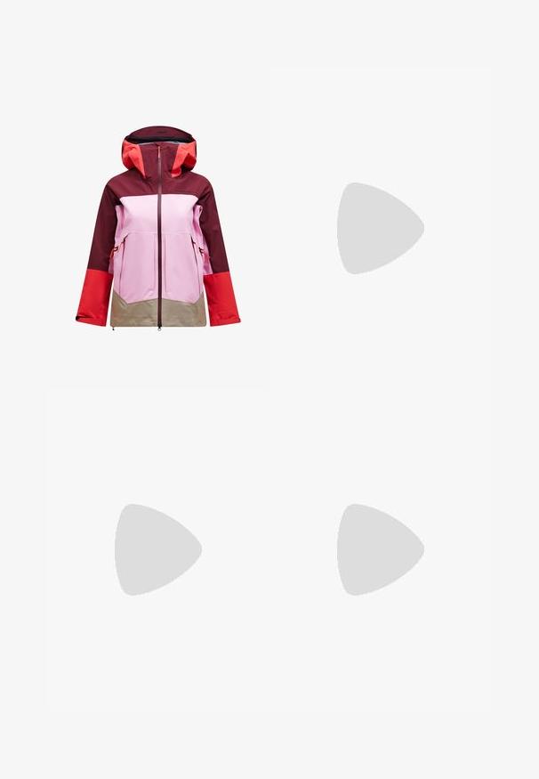 Peak Performance W Vislight GORE-TEX C-Knit� 3L Shell - Hardshell jacket - pflaume; PULL&BEAR SHORT SLEEVE - Basic T-shirt - sand; Stradivarius FLOWING WITH DARTS - Trousers - beige; Bershka STRAPPY KITTEN HEEL - Sandals - white; Next RECTANGLE  REGULAR FIT - Sunglasses - brown