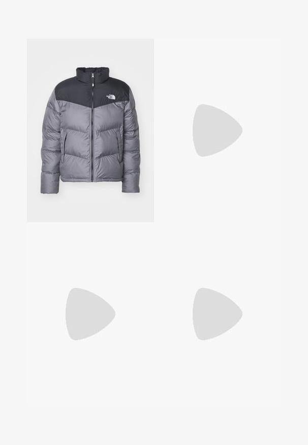 The North Face M SAIKURU JACKET - Zimska jakna - smoked pearl; Majica Adidas u boji ugljena s kratkim rukavima i malim grafikom u neon zelenoj boji koja prikazuje zvučnike, sunce i Adidas logotip na lijevoj strani prsnog koša.; Crne sportske hlače s uzorkom leopard tiska, s bijelim dizajnom u tri pruga i logotipom sportske marke sa strane.; Crne i bijele tenisice s gornjim dijelom od antilopa i kože, s tri bijele pruge, perforiranim prstom i gumiranim potplatom.
