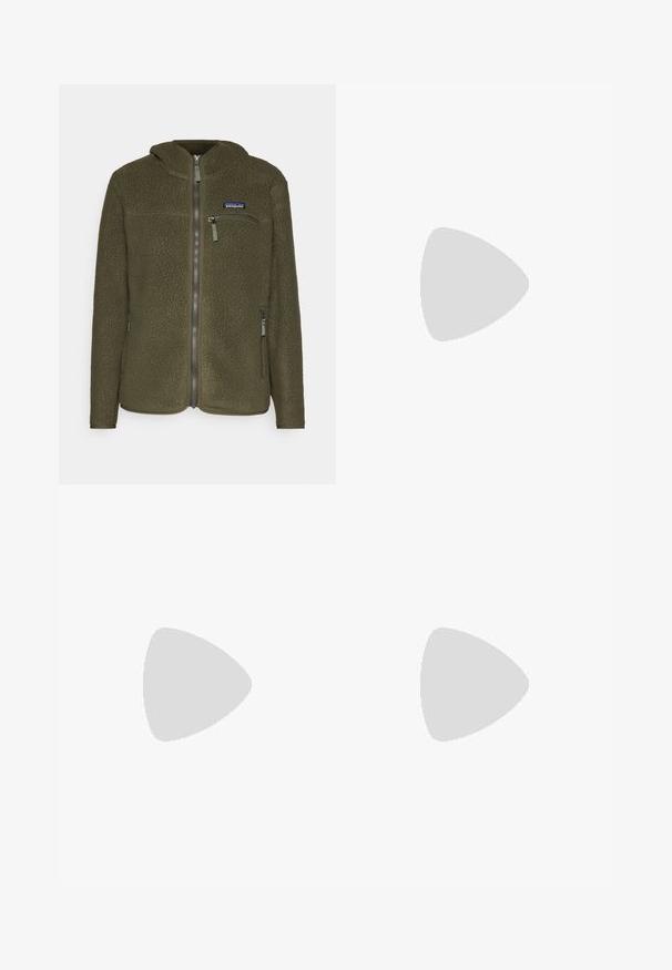 Patagonia RETRO HOODY - Flīsa jaka - pine needle green; Gaiši zils īsām piedurknēm T-krekls, kas izgatavots no mīkstas auduma. Tam ir apaļa kakla izgriezums un mazs balts logotips kreisajā krūtīs.; Melnas leggingas izgatavotas no elastīga materiāla ar augstu jostasvietu, ar priekšējo šnīci un gludu, bezšuvju dizainu.; Melni sporta apavi ar elpojošu režģi augšdaļā, gumijas zoli, baltu amortizējošu starpzoli un atstarotājām šņorēm. Vibram logo uz zoles.