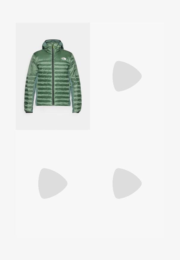 Doudoune verte avec capuche, dotée d'un design matelassé, d'une fermeture éclair sur le devant et d'accents contrastés. Fabriquée à partir d'un matériau léger et brillant.; T-shirt noir à manches courtes en tissu léger. Présente un petit logo blanc sur la poitrine gauche et des accents subtils aux épaules.; The North Face HORIZON PANT - Pantalons outdoor - black; Baskets de sport noires avec tige en mesh, semelle en caoutchouc et col rembourré. Dotées de lacets, d'un logo sur le côté et d'un design texturé.