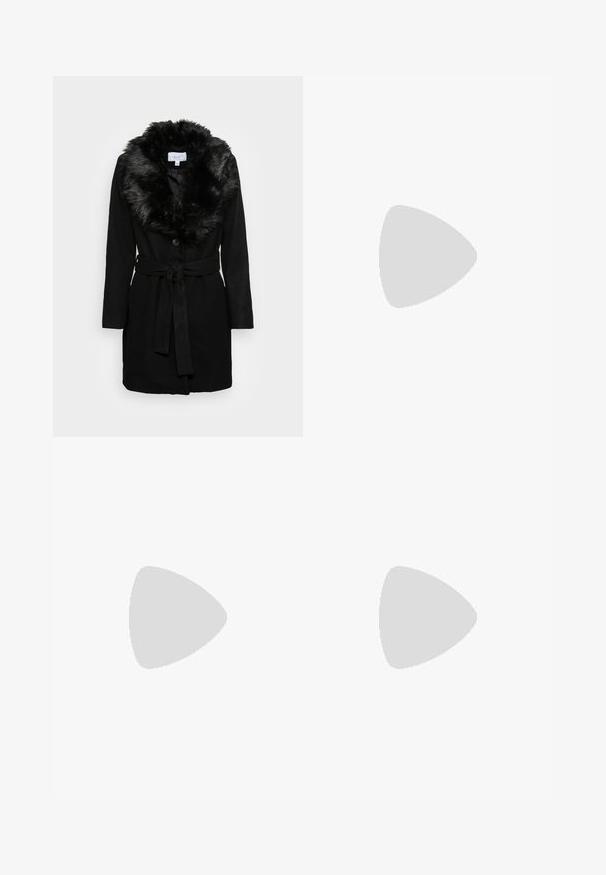 VILA VIMETIL COLLAR - Klassikaline mantel - black; Valge pikkade varrukate turtleneck-särk, mis on valmistatud siledast ja venivast kangast. Omab kõrget kraed ja keha lähedast lõiget, ilma nähtavate mustrite või kaunistusteta.; Heledad sinine laia jalaeest, valmistatud denimist, kõrge vöökohaga, viie tasku disainiga ja kerge tuhmumisega, mis annab kulunud välimuse.; Valged platvormsneakerid, mis on valmistatud siledast sünteetilisest materjalist, ovaalse toe, paelkinnise disaini ja tekstuurse kummitaldiga. Must kontsrihm.