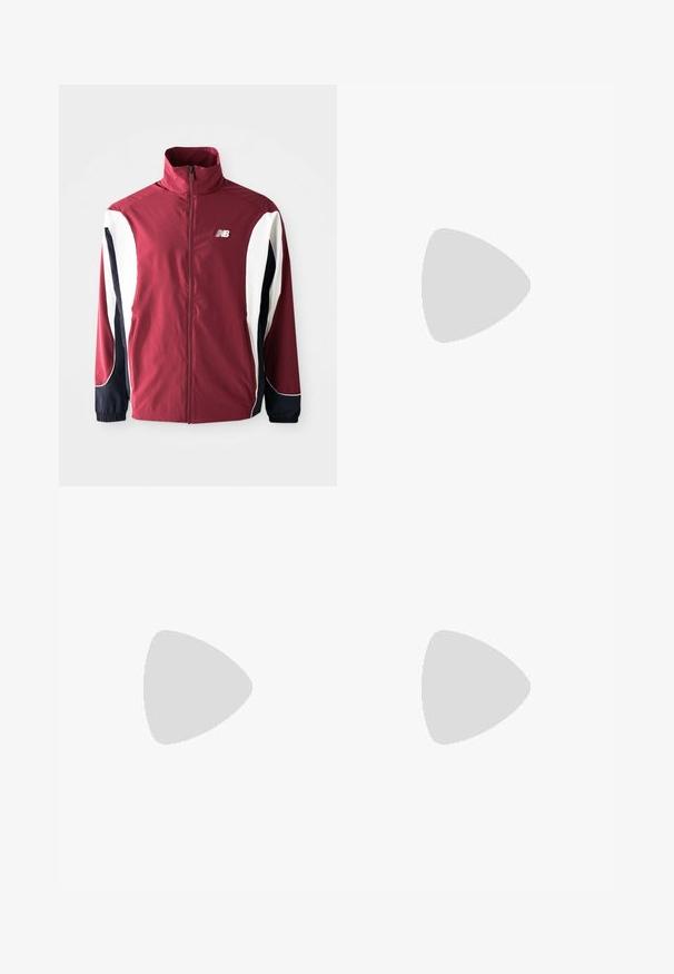 Burgundi ülikond, millel on kõrge kaelus, täispikk tõmblukk, valged ja tumesinised külgpaneelid ning logo vasakul rinnal. Sile kangas koos elastsete mansettidega.; Kolm valget ribaga t-särki, mis on valmistatud puuvillast. Omavad ümmargust kaelanõhku ja väikseid musti silte hemme lähedal. Saadaval erinevates suurustes.; Hallide Nike dressipüksid, millel on nööriga vöökoht, kitsenevad sääred, küljetaskud ja eristuv õmbluse detail. Pehme, tekstureeritud kangas.; Hallus hallitus jalanõud, millel on võrgust ja sametist ülemine osa, valged rõhutused, pehme tald ning eristuv disain peegelduvate elementidega.