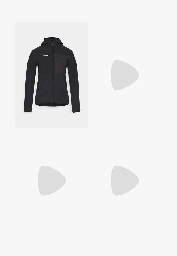 Giacca in fleece nera con cappuccio e zipper frontale, dotata di una tasca sul petto e una superficie liscia. Logo del marchio visibile sulla parte superiore sinistra.; Maglietta grigia a maniche corte con un sottile motivo testurizzato, scollatura rotonda e logo Columbia sul petto. Tessuto morbido, vestibilità rilassata.; Pantaloni sportivi neri con vestibilità aderente, vita elastica e una tasca laterale con zip. Tessuto liscio e elasticizzato con cuciture minime.; Scarpe da trail running nere con tomaia in rete e suola in gomma. Presentano sovrapposizioni testurizzate, punta rinforzata e logo del marchio sul tallone.