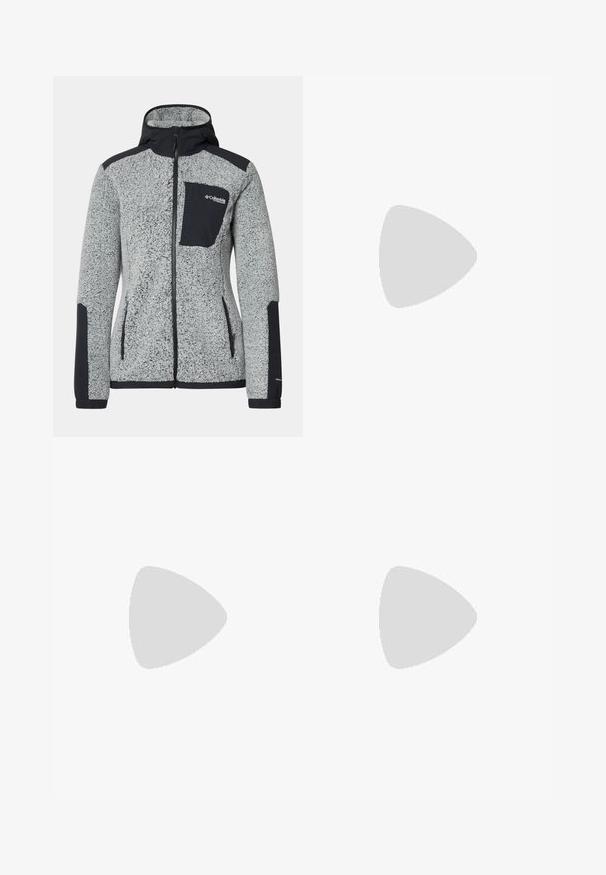 Columbia ARCTIC CREST™ SHERPA FULL ZIP - Flīsa jaka - white/black; Īsām piedurknēm pelēks T-krekls, izgatavots no gluda auduma. Ar apaļu kakla izgriezumu un nelielu logotipu, kas drukāts uz krūšu daļas.; Columbia BREA FALLS™ COTTON RIPSTOP PANT - Āra bikses - black; Melnas ūdensizturīgas pārgājienu botas ar augstu dizainu, gumijas zoli, pastiprinošām acīm un teksturētu potīšu atbalstu. Columbia logo sānos.