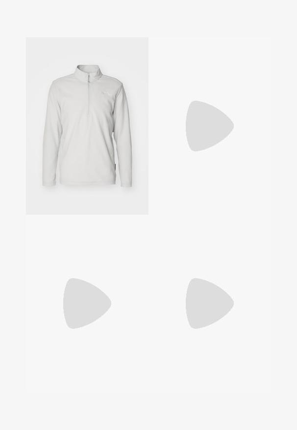 Jack Wolfskin TAUNUS HZ M - Fleecejacke - cool grey; Schwarzes T-Shirt mit kurzen Ärmeln aus Baumwolle, mit einem runden Ausschnitt und einem kleinen weißen Logo auf der oberen linken Brust.; Schwarze Sporthosen aus leichtem Stoff, mit einem Kordelzugbund, seitlichen Taschen und schmal zulaufenden Bündchen an den Knöcheln.; Schwarzer Trailrunning-Schuh mit strukturiertem Obermaterial, Gummisohle und verstärkter Zehenkappe. Verfügt über einen gepolsterten Kragen und eine Ziehlasche für einfaches Anziehen.