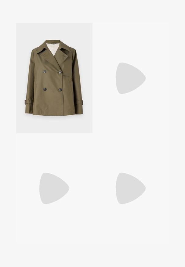 WEEKEND MaxMara BIGLIA - Light jacket - kaki; White short-sleeve t-shirt made of ribbed fabric. Round neckline, regular fit, and subtle stitching details. No patterns or graphics.; Light blue denim wide-leg jeans with a high waist, featuring front pockets, a button closure, and a faded pattern on the legs.; Black leather ballet flat with a rounded toe, smooth texture, minimal stitching detail, and a flexible sole design.; Black leather crossbody bag with a curved design, gold hardware, adjustable strap, and flap closure. Textured surface with smooth accents.