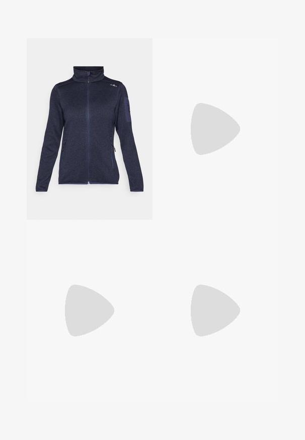 CMP Fliisjakk - blue; The North Face SHADOW LONG SLEEVE - Pikkade varrukatega topp - white dune; Valged suusapüksid sirge sääre disainiga, mustade tõmblukkudega taskute ja nööpkinnitusega vööl. Sile, vastupidav kangas.; Kerged Columbia spordijalanõud valgest võrgust, millel on tekstureeritud hall tall ja kummist haardepind. Omaduseks on polsterdatud krae ja nööridega kinnitussüsteem.