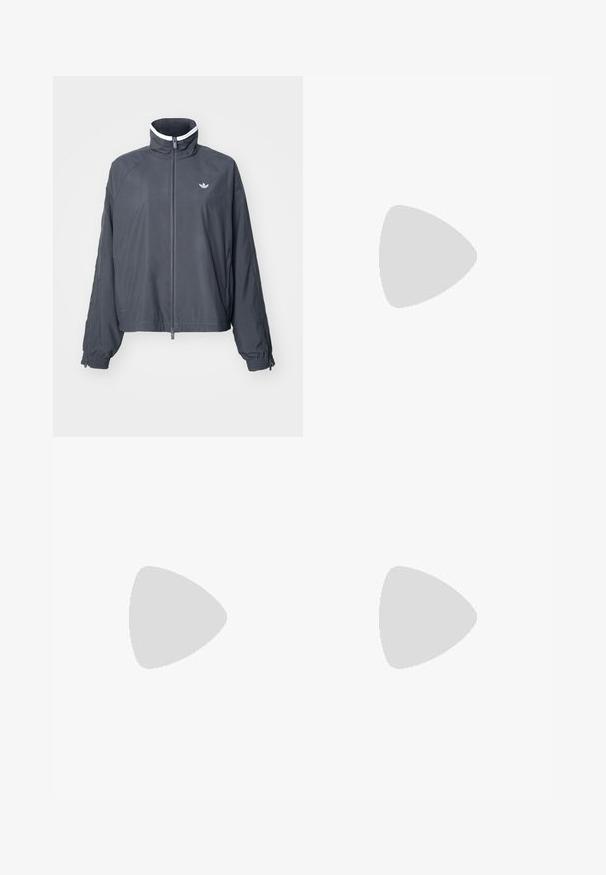 adidas Originals ADILENIUM SEASONAL 3 ZIP TRACK - Summer jacket - grey five; adidas Originals CORSET - Top - black; adidas Originals ADILENIUM SEASONAL 3 OVERSIZED WIDE TRACK PANTS - Tracksuit bottoms - black; Black high-top sneakers with a tall canvas shaft, white eyelets, and laces. Features a rubber toe cap and contrasting white sole.