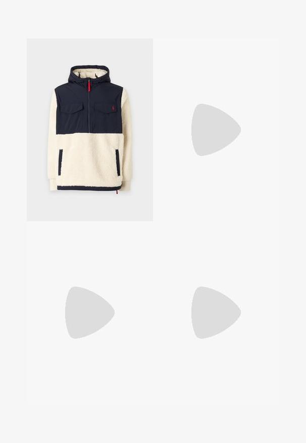Polo Ralph Lauren PILE FLEECE HYBRID HOODIE - Flisinė striukė - herbal milk multi; Balta polo marškiniai pagaminti iš medvilnės, su klasikiniais kraštais, trijų mygtukų sprandeliu ir kairiuoju krūtinės kišeniu; mažas logotipas apačioje.; Balti medvilniniai kelnės su laisvu siluetu, su priekinėmis kišenėmis, auksiniais akcentais ir kelių apsaugomis.; Bežiniai, kreminiai ir alyviniai sportbačiai, pagaminti iš zomšos ir odos, su apvaliu pirštu, minimalistiniu dizainu ir guminėmis padangomis.
