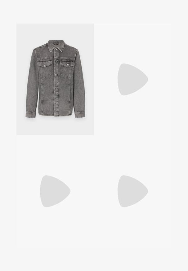 Michael Kors Denim jacket - concrete; Gray short-sleeve T-shirt made from soft, textured fabric. Features a classic crew neck and a straight hem, suitable for casual wear.; White denim jeans with a straight-leg design, five-pocket styling, and metal hardware on the front. Smooth texture with no visible patterns.; Stuart Weitzman CLUB CLASSIC PENNY LOAFER - Smart slip-ons - black