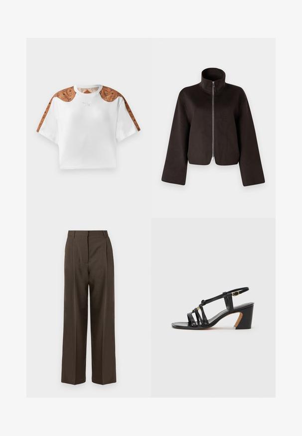 Zwarte cropped fleecejack met een hoge kraag, volle rits en brede mouwen, met een zachte textuur en een gladde afwerking.; Geknipte witte t-shirt met korte mouwen, voorzien van bruine patronen op de schouders en een klein zilveren logo aan de voorkant.; Bruine wijde broek met een gladde textuur, voorzien van een hoge taille, plooien aan de voorkant en een tailored ontwerp. Geen zichtbare zakken of versieringen.; Paul Smith AMIRA - Klassieke pumps - black
